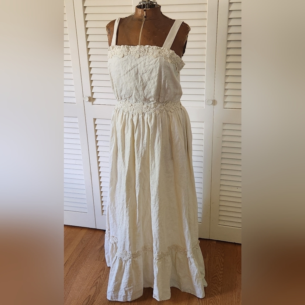 We Are Kindred Marly Natural Linen Appliqué Maxi Dress Size 10